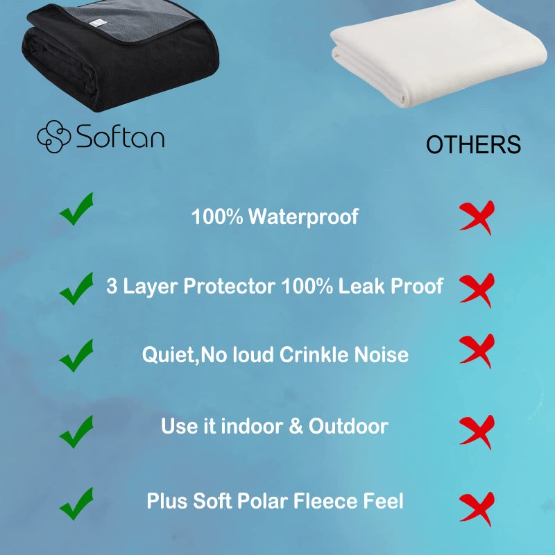 Softan Waterproof 100% Leak Proof Blanket for Baby Adults Pets Dogs Cats, Pee Proof, 3 Layer Protector for Bed, Sofa Couch and Other Furniture, 70"x90", Charcoal | Light Grey, Reversible Lightweight - Image 5